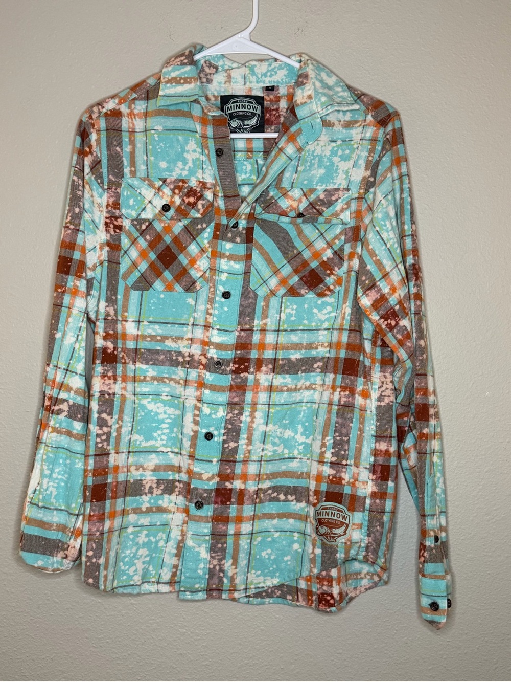 Angry Minnow Vintage Shirt Women Small Blue Plaid Flannel Bleached I Made Bail